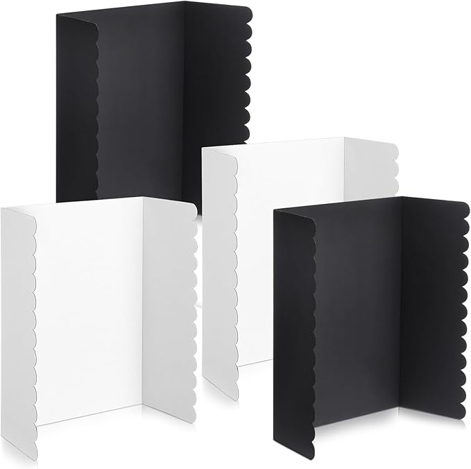 Mooliwe 4 Pack 21" x 14" Trifold Poster Board Tri Fold Poster Boards Foldable Corrugated Business Presentation Display Paper Boards for Science Fair Events, School Projects, Exhibitions(Black White)