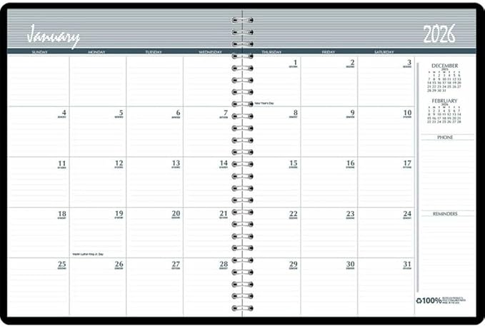 House of Doolittle 2026-2027 Monthly Planner 8.5" x 11", Paperboard Cover, Black (262092-26)