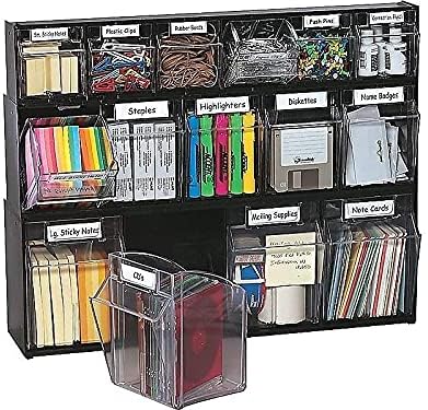 Deflecto 20604OP Tilt Bin Plastic Storage System w/6 Bins, 23 5/8 x 3 5/8 x 4 1/2, Black