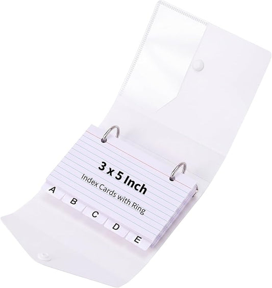 3x5 Inch Index Card Binder, Index Cards with Ring and Dividers - 100 Lined Page Index Card Organizer Case with Snap Closure for Study, Recipe Cards, Office Use (Clear)