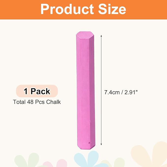 PATIKIL 48 PCS Chalkboard Chalk, Dustless Chalk Small Bulk Colored Thin for Chalkboard Blackboard Teacher Classroom Adults Indoor Home Office Supplies, Pink