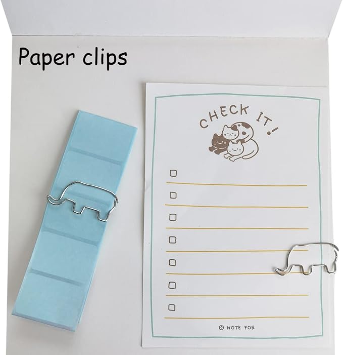 Cute Elephant Shaped Paper Clips Bookmarks, Funny Elephant Office Supplies Gifts Silver 60 Pcs