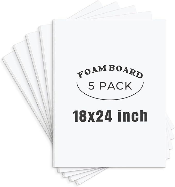 AUEAR, 5 Pack 18x24 White Foam Boards, Foam Core Poster Board for Display, Mounting, Print, Presentation and Projects, 1/8'' Thick
