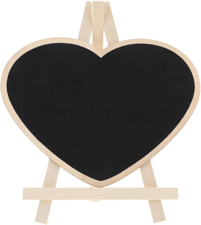 Scicalife Heart Shaped Chalkboard Easel Sign Small Vertical Blackboard with Stand Mini Writing Board for Wedding Party Message Memo