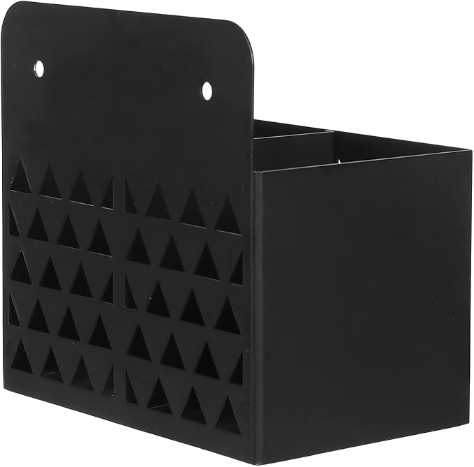 MyGift Dry Erase Marker Holder Wall Mounted with Triangle Cutout Design Modern Black Metal 2 Compartment Office Supplies Storage Bin Organizer, Desktop Pen Pencil Holder