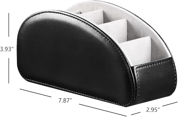 Ayunga PU Leather Remote Control Organizer for TV,DVD,Media Players,5-Tier Desktop Storage with Edge Arc Design,Space-Saving Holder for Remote Controllers(Black)