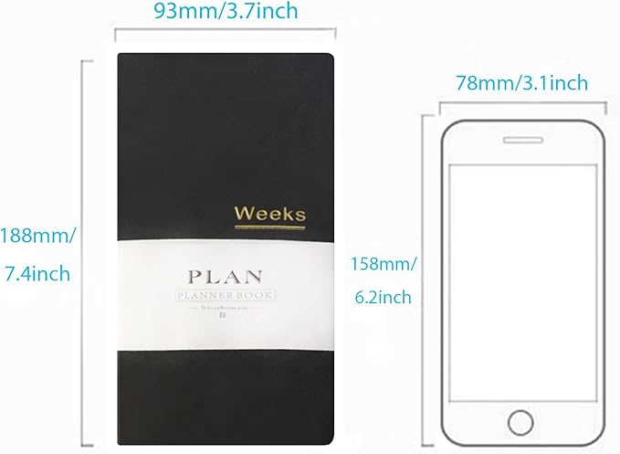 Fromthenon PU Leather Weekly Plan Portable Planner Year Month Week Mini Slim Notebook Journal Schedule For Traveler Student Office (Black)
