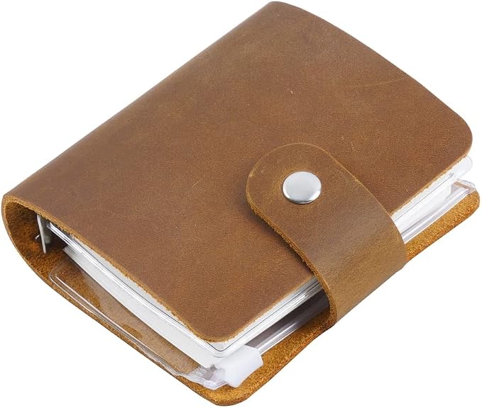 A9 Genuine Leather Journal, Brown Handmade Leather Pocket Size Binder Planner, Mini Vintage Leather Planner, 120 Sheets Pages, Loose Leaf 3-Ring with Snap Button Closure (Brown)