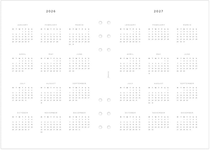 Filofax Calendar Diary Refill, A5 Size, Week-to-View with Appointments, Minimal Diary Pack, Vertical, White Paper, Multilingual: Five Languages, 2026 (C68593-26)