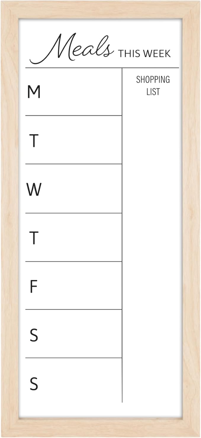 MCS Dry Erase Weekly Meal Planner 11x24 Natural Framed Calander Whiteboard for The Wall, Plan Your Meals for The Week, Family Weekly Planner for Dinners & More–Including Shopping List