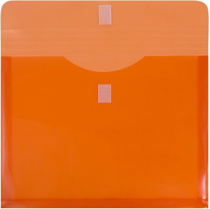 JAM PAPER Plastic Expansion Envelopes with Hook & Loop Closure - Letter Booklet - 9 3/4 x 13 with 1 Inch Expansion - Orange - 3/Pack