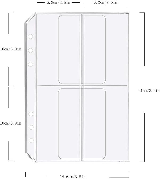 6 Pack A5 6 Holes Binder 4 Pockets Plastic Binder Folders Waterproof 6 Holes Holder for Receipt Ticket (4Pocket, A5)