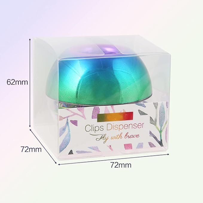 NatSumeBasics Rainbow Paper Clip Holder Iridescent Oil Slick Magnetic Paper Clips Dispenser & 100 Colorful Paperclips Holographic Desk Accessory for Office