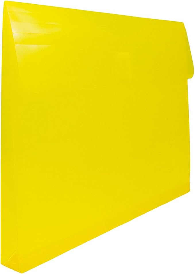 JAM PAPER Plastic Expansion Envelopes with Hook & Loop Closure - Letter Booklet - 9 3/4 x 13 with 1 Inch Expansion - Yellow - 12/Pack