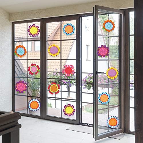 Blulu 81 Pieces Flowers Cut-Outs Springtime Classroom Blooms Decoration Colorful Flowers Cutouts Versatile Cutouts with Glue Point for Bulletin Board School Summer Party Crafts, 5.9 x 5.9 Inch