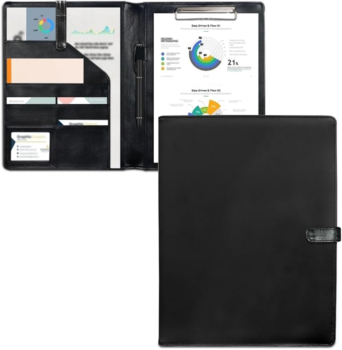 Personalized Padfolio with Logo Photo Name, Custom Business Portfolio Folder for A4 Clipboard Documents/Card Holder, PureBlack