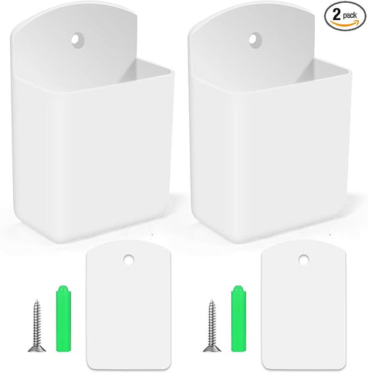 2 PCS Self Adhesive Remote Holder Wall Mount Control Holders Small Wall Mounted TV Remote Bracket Air Conditioner and Pen Organizers and Accessories for Home Office School (White)