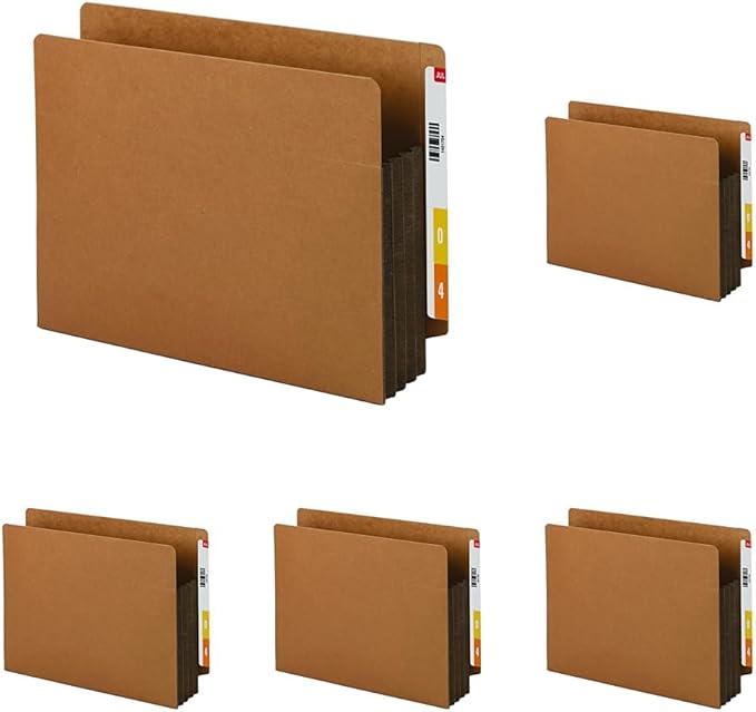 Smead End Tab Pocket, Reinforced Straight-Cut Tab, 3-1/2" Expansion, Extra Wide Letter Size, Redrope with Dark Brown Gusset, 10 per Box (73681) |(Pack of 5)