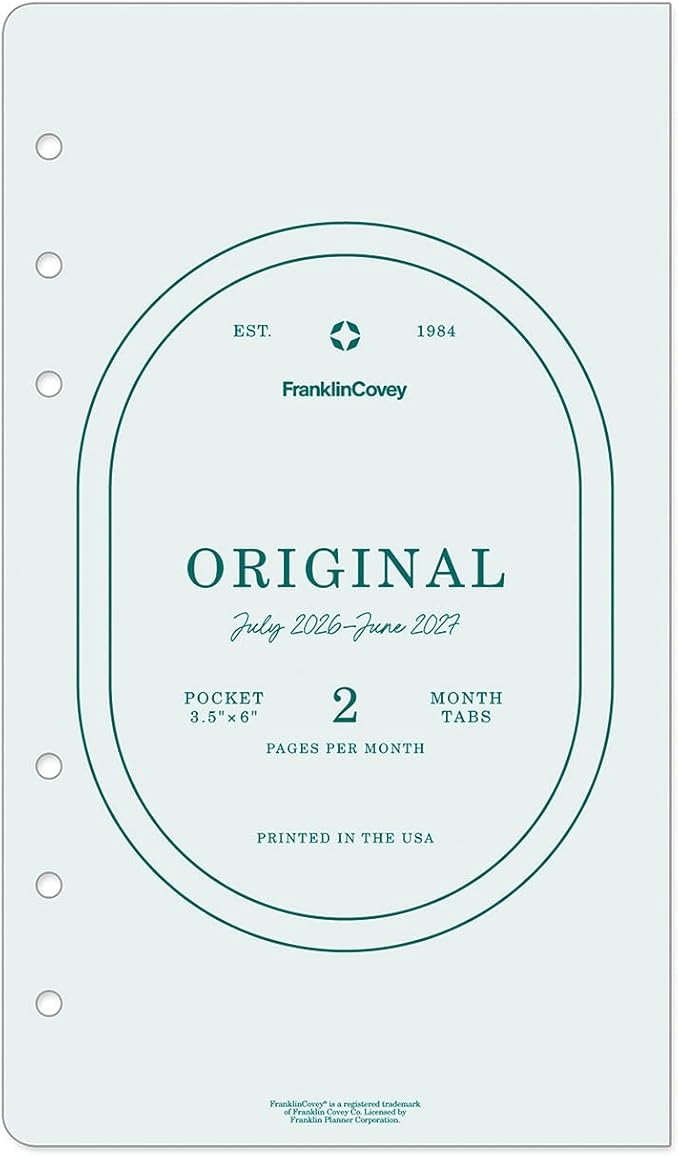 FranklinCovey - Original Ring-Bound Planner Refill - Two Page Per Month Calendar Tabs (Pocket, Jul 2026 - Jun 2027)