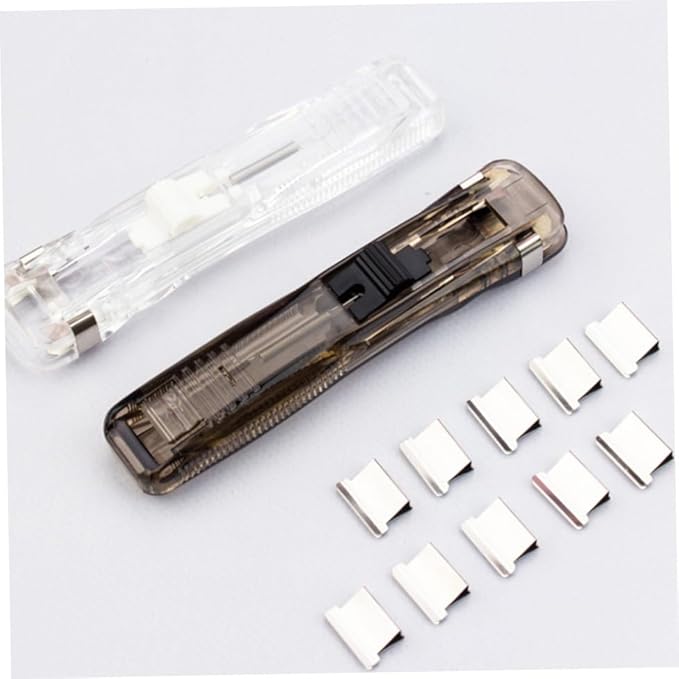 Abaodam Reusable Desktop Stapler with 2 Black Mini Staplers and 200 Refill Staples, Portable Paper Fastener Clip Dispenser for Office, Classroom, and Document Binding