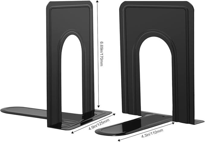 JIKIOU Book Ends Universal Premium Bookends for Shelves, Non-Skid Bookend, Heavy Duty Metal Book End, Book Stopper for Books/Movies/CDs/Video Games, 6.69 x 4.9 x 4.3 in, Black (3 Pairs/6 Pieces)