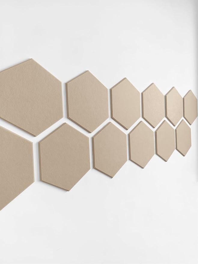 Hexagon Felt Board Tiles - 12 Packs Self Adhesive Pinboard & Acoustic Panels | Modern Office Wall Decor for Home | Sound Absorbing Bulletin Board - Camel