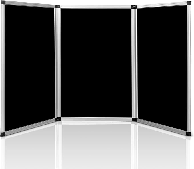 Sherr 3 Panel Trade Show Presentation Board, 72 x 35.3 inches Tri Fold Display Board, Black Single Sided Tabletop Display, Folding Panel for Trade Show Table Top