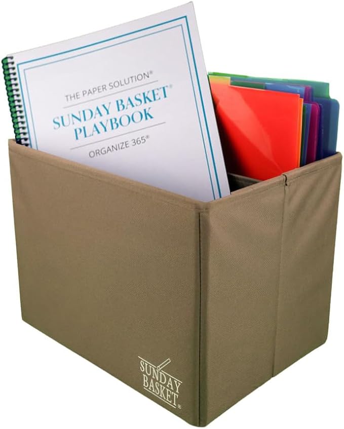 Organize 365 Paper Organizer Solution | Home Office Organization & Document Holder | File Box for Paper Storage | The Classic Sunday Basket® System (Caramel Macchiato)