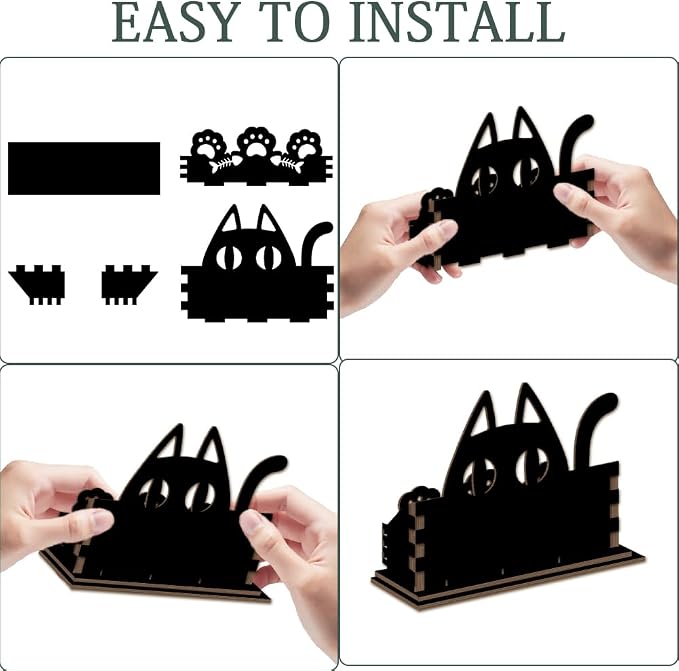 2Pcs Cute Cat Business Card Holder Desk Wooden Business Card Holders Cute Black Cat Name Postcard Organizer Display Stands for Office Desktop Home Shop Tabletop Decor 4.5" x 1.6" x 3.5"