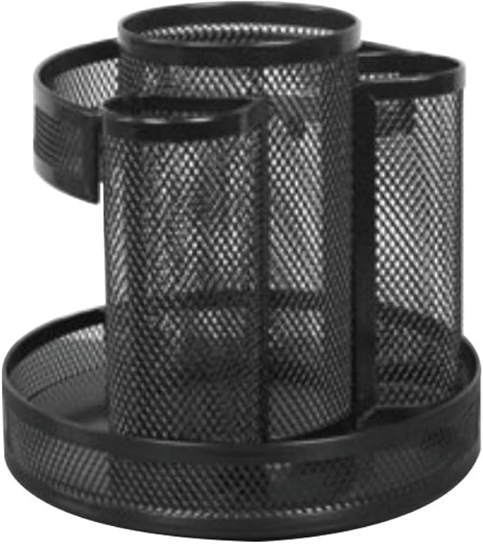Universal Metal Mesh Rotating Desktop Organizer, 8 Compartments, Metal Mesh, 6.5" Diameter x 6.13"h, Black
