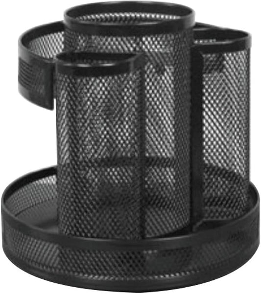 Universal Metal Mesh Rotating Desktop Organizer, 8 Compartments, Metal Mesh, 6.5" Diameter x 6.13"h, Black
