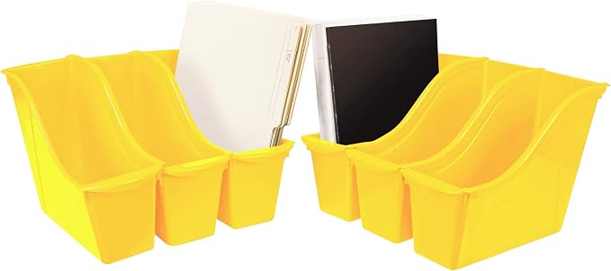 Storex Small Book Bin – Interlocking Plastic Organizer for Home, Office and Classroom, Yellow, 6-Pack (71112U06C)