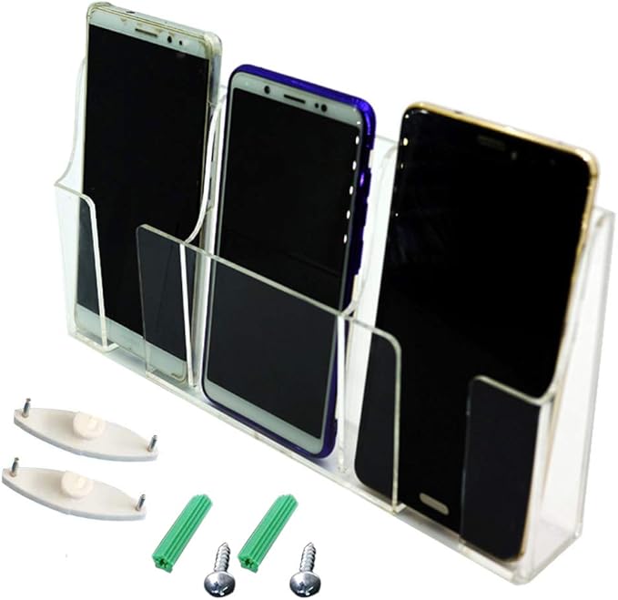 Media Organizer Storage Box Acrylic Transparent Wall Mount Mobile Phone Holder Remote Control (Three Grid)