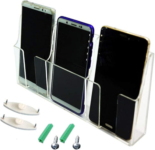Media Organizer Storage Box Acrylic Transparent Wall Mount Mobile Phone Holder Remote Control (Three Grid)