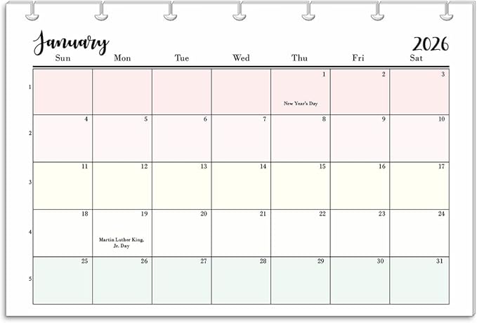2026 Monthly Refills for 7-Disc Mini Size Planners, Monthly Calendar fInsert, FeroniArt Inserts Compatible with Happy Planner ARC and TUL (Pastel, 7-Disc)
