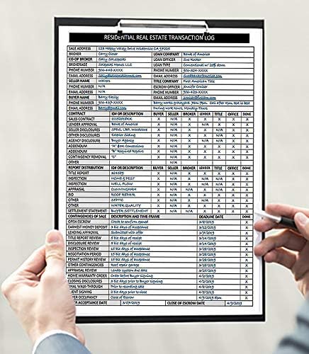 Real Estate Agent Supplies - Real Estate Transaction Log Notepad, a Closing Checklist Planner Pad for Realtor File Folders to Organize Sale Pipeline. Made in the USA.
