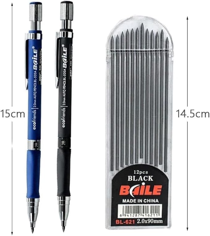 1Pc Black Mechanical Pencil 2.0mm 2B Automatic Pencils ，Lead Drawing Writing Tools School Office Supplies，Mechanical Pencils ，Writing and Correction Supplies