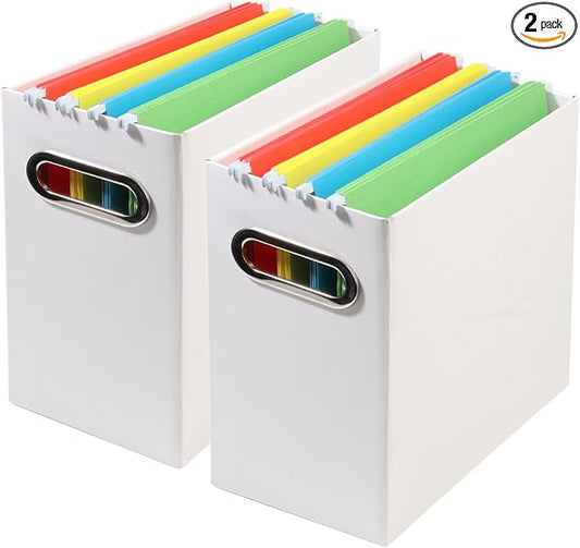 Collapsible File Organizer Box with Handle,12.20x5.11x9.84Inches, Filing Organizer for Home or Office, Small Portable File Box(2 Packs, White)