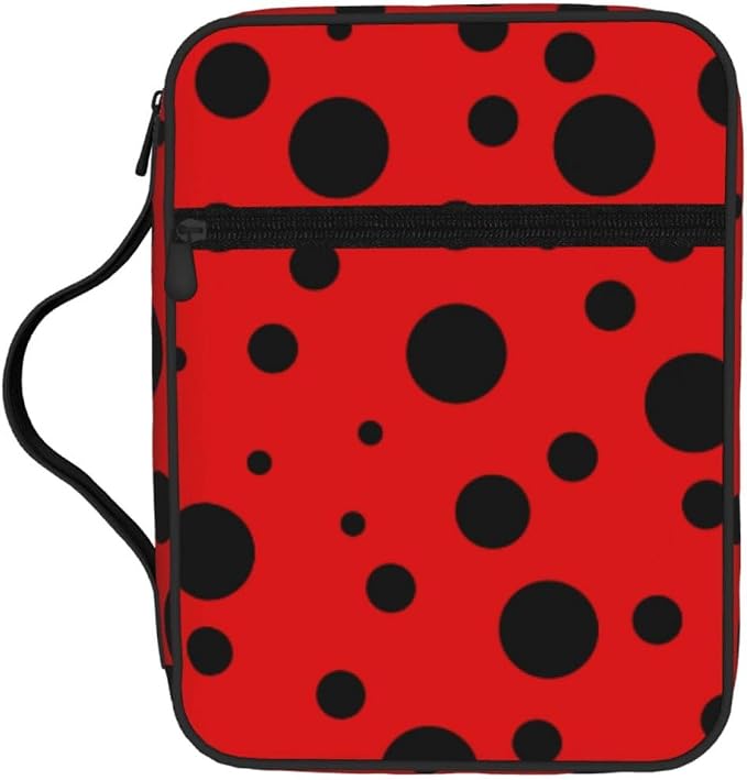 Ladybug Black and Red Polka Dot Bible Cover Case Carrying Book Protector Case Bible Study Supplies Accessories Holder Case Christian Gift for Women Men
