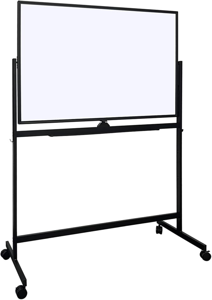 48" × 32" Double Sided Mobile Whiteboard, Dry Erase Board on Wheels with Rolling Stand, 360° Rotating & Height Adjustable, 3-Level Adjustment, Black Frame, for Office Classroom Home