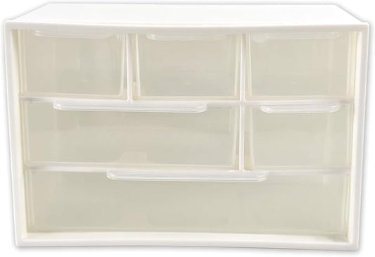 Mini Desk Drawer Organizer with 6 Clear Drawers - 7" x 3.9" x 4.7" Small Plastic Storage Box for Office, Classroom, Crafts, and Home Desktop Organization