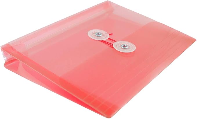 JAM PAPER Plastic Envelopes with Button & String Tie Closure - Index Size - 5 1/2 x 7 1/2 - Pink/Light Red - 12/Pack