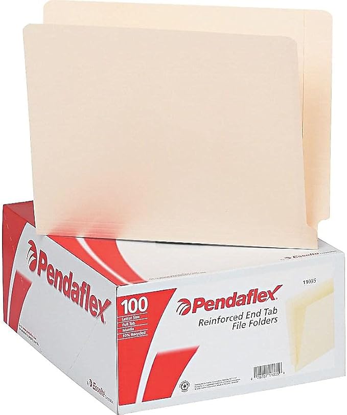 Pendaflex Reinforced Manila End-Tab Folders, Letter Size, Straight Cut, 100/BX (11035)