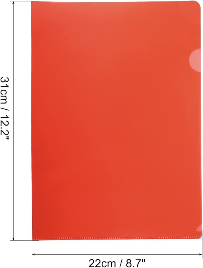 PATIKIL L Type Folders 12 Pack A4 Plastic File Project Pockets Clear Paper Document Jacket Sleeve for Office, Red
