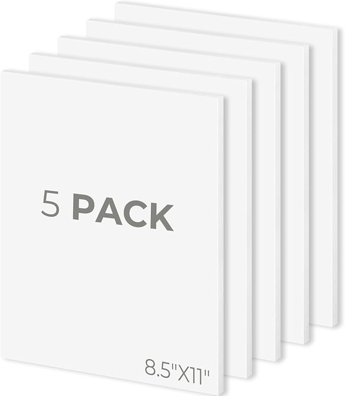 Mat Board Center Pack of 5, 8.5x11 Foam Boards Acid Free White Foam Core Boards for Mounting, Crafts, Display, Presentation and Projects, 1/8" Thick