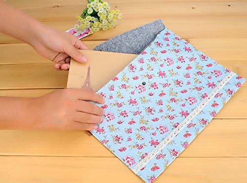 Funny live 4 Pcs Individualized Felt A4 Size Floral Pattern Document Folder with Snap Button Office Document Cash Coin Stationery Storage Organizer