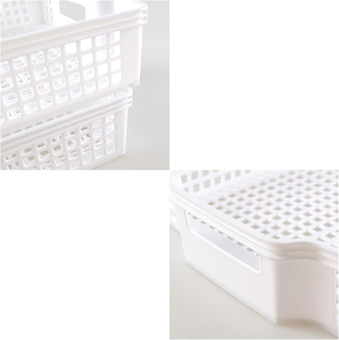 6-Pack Stacking Plastic Paper Basket trays, Stackable Paper Baskets for Classroom, White