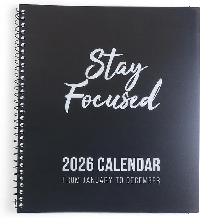 RE-FOCUS THE CREATIVE OFFICE, 2026 Calendar Planner, 12 plus bonus months with To-Do Lists for Tasks, Notes or Appointments. Sturdy Planner for At-A-Glance View of Daily Schedule & Weekly Agenda- Black