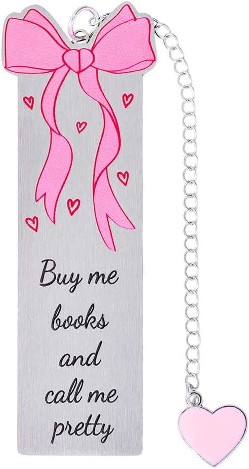 ZhuoXing Pink Bowknot Stainless Steel Bookmark - Cute Bowknot Patterns & Heart Pendants, Ideal for Female Readers, Set of 5