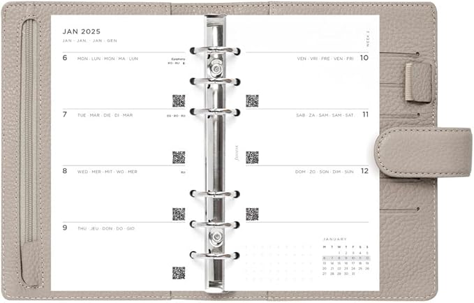 Filofax Norfolk Organizer, Personal Size, Taupe - Soft, Full-Grain Leather, Six Rings, Week-to-View Calendar Diary, Multilingual, 2025 (C022642-25)